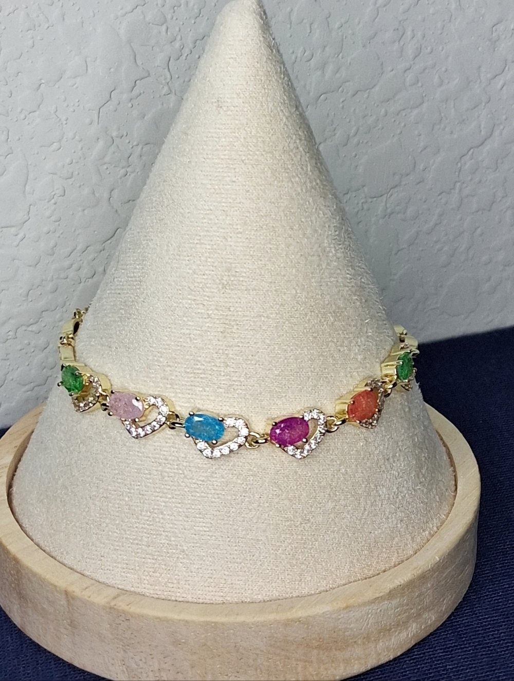 Gold Multicolor CZ Heart Candy Bracelet